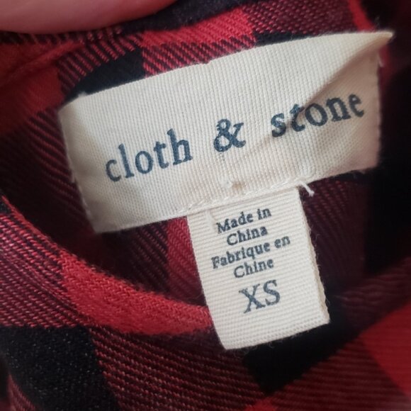 Cloth & Stone/Anthropologie red and black plaid dress, tie front, bell sleeves - Picture 2 of 5